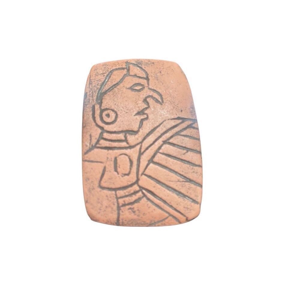Mayan clay terracotta bread or roll warmer featuring a carved bird God design
